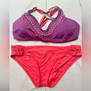 New Becca strappy purple coral pink bikini set